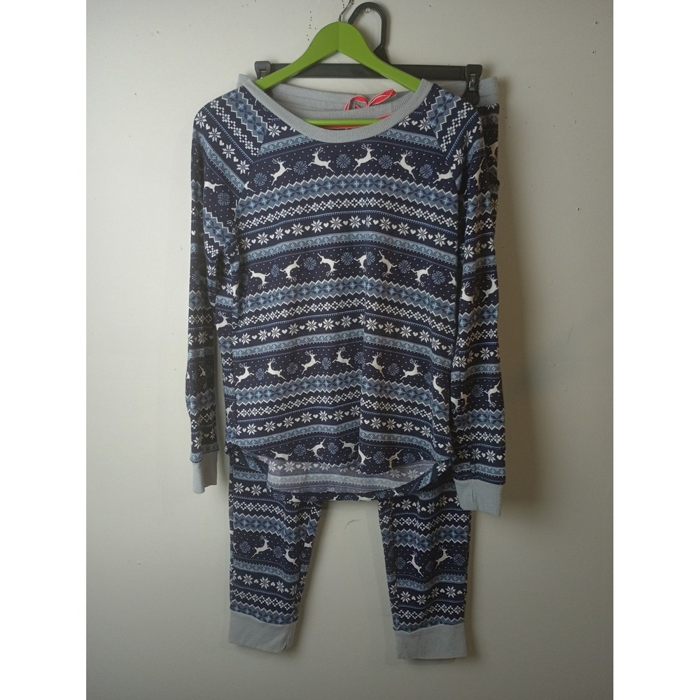 Cuddl Duds Womens Navy Blue Fair Isle Reindeer Pajama Set Size M Pajamas PJs